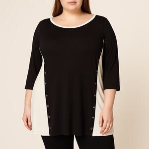 Michael Kors Black White Colorblock Tunic Top 1X Grommet Detail Stretch